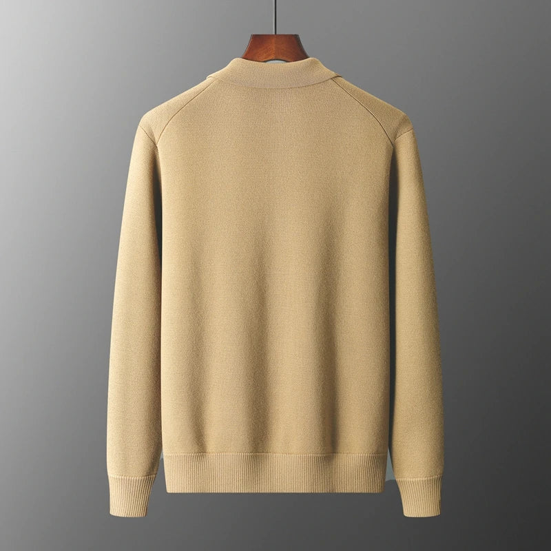 Men's Collared Cardigan With Button Front And Patch Pockets