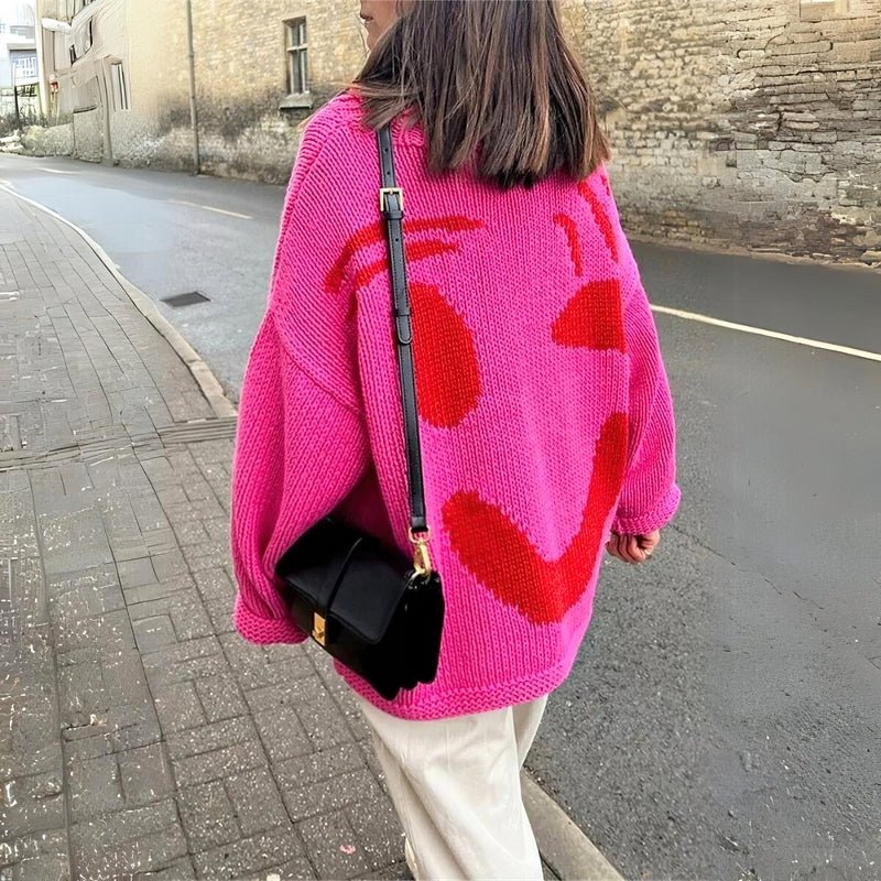 Extra Large Chunky Knit Sweater with Smiley Design