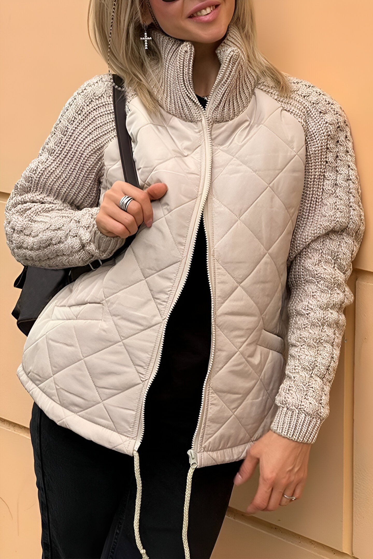 Patchwork Knit Zip Jacket - Stylish, Comfortable, Versatile Outerwear