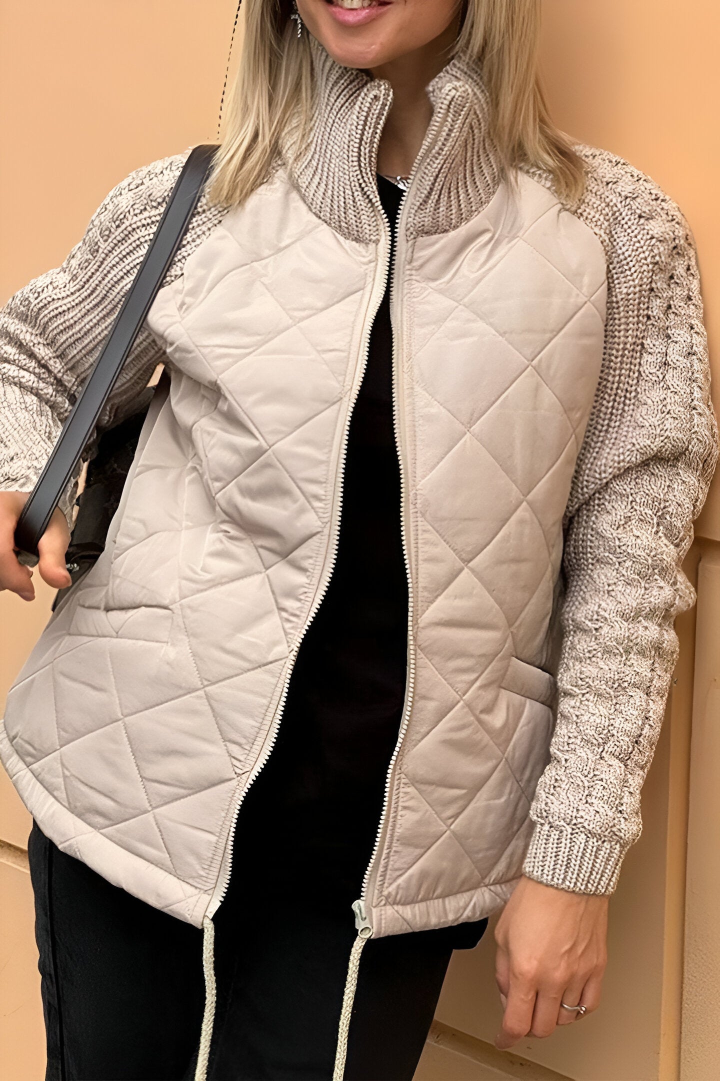 Patchwork Knit Zip Jacket - Stylish, Comfortable, Versatile Outerwear