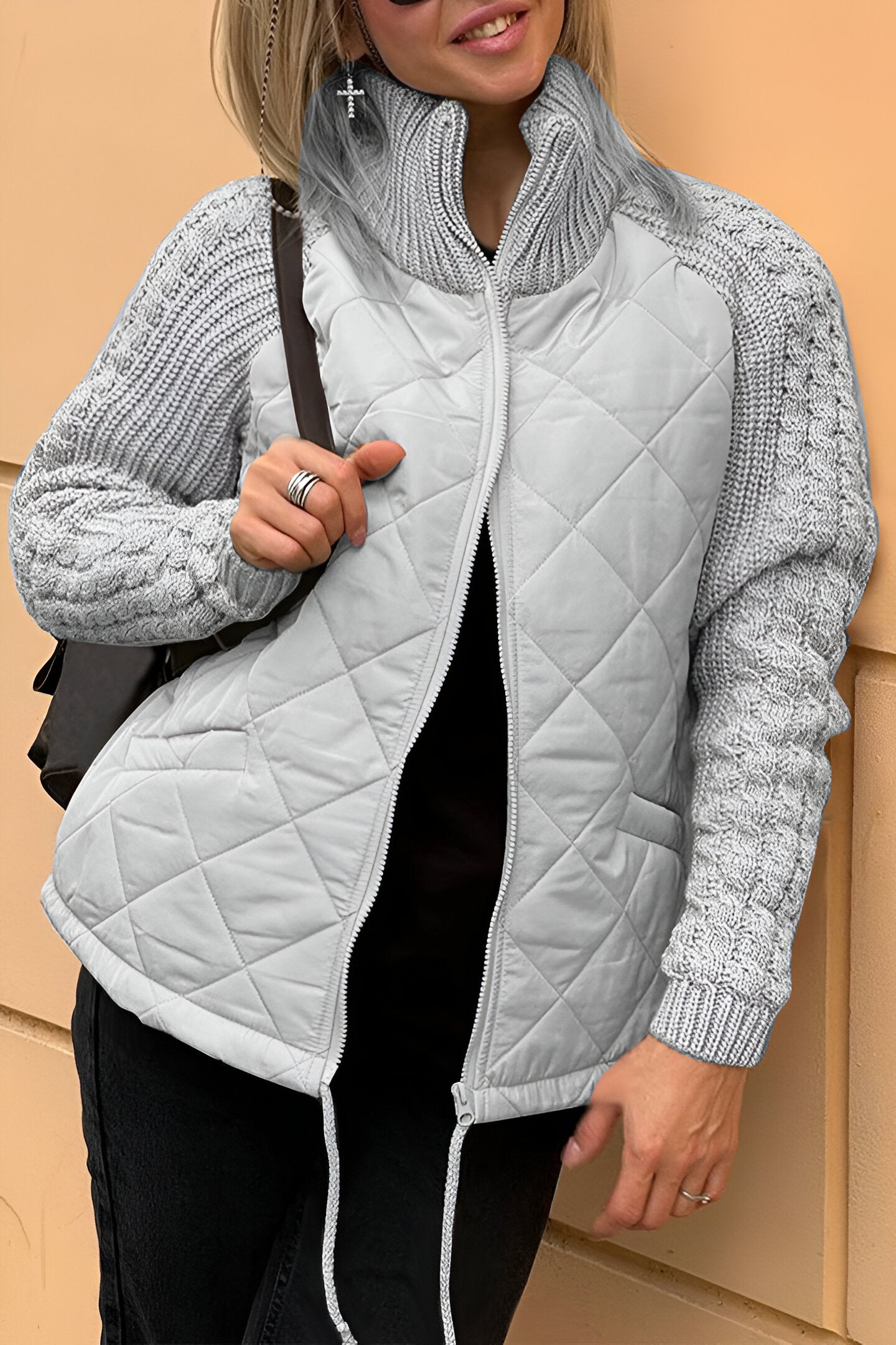 Patchwork Knit Zip Jacket - Stylish, Comfortable, Versatile Outerwear