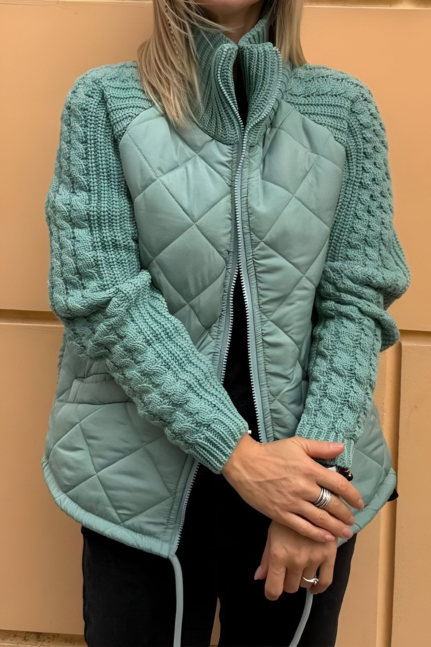 Patchwork Knit Zip Jacket - Stylish, Comfortable, Versatile Outerwear