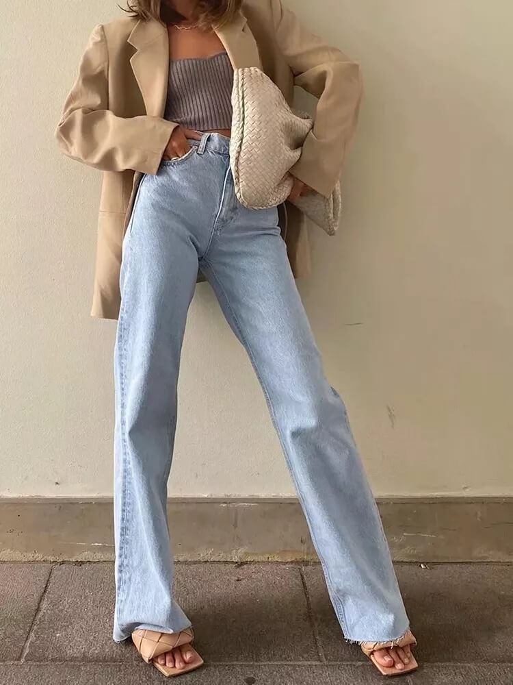 High-Waisted Wide Leg Straight Fit Jeans for All-Day Comfort