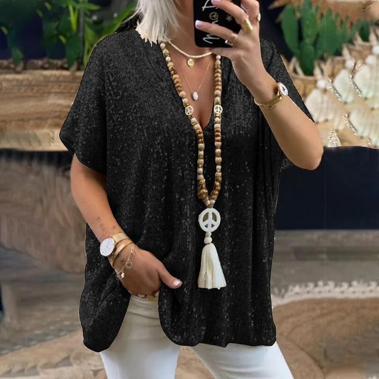 V-Neck Sequin Top with Elegant Design and Sparkling Detail