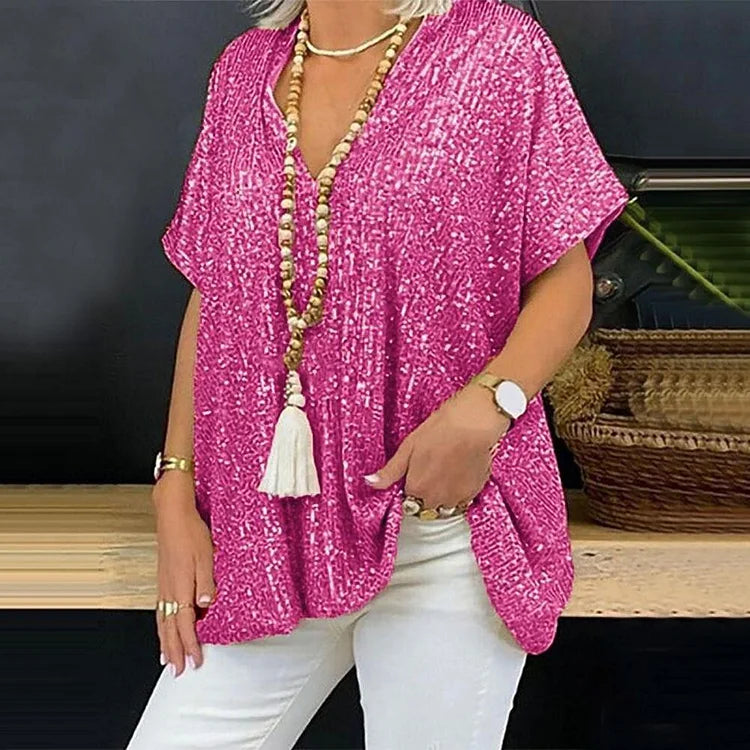 V-Neck Sequin Top with Elegant Design and Sparkling Detail
