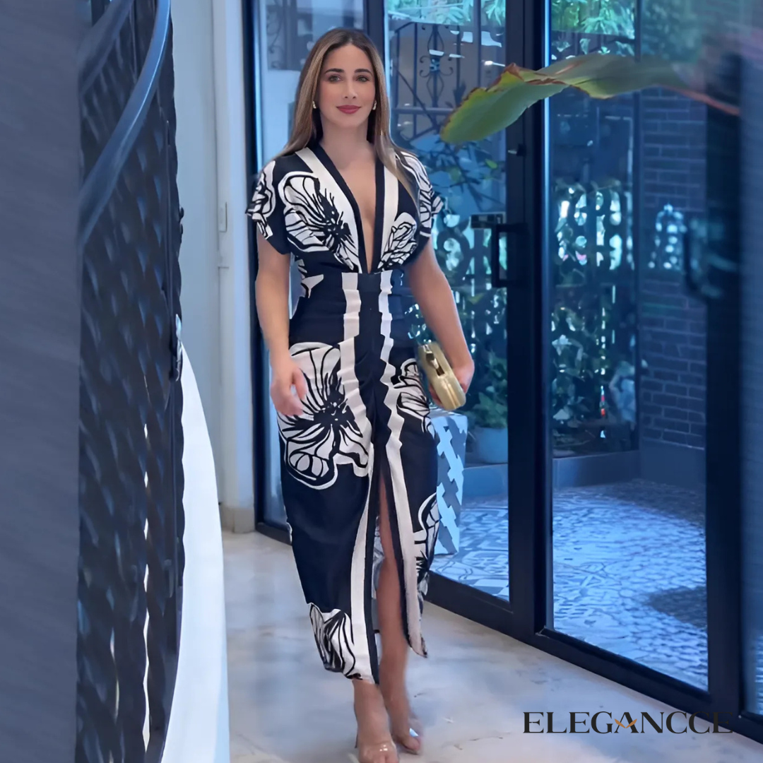 Floral Print Midi Dress with Fitted Cut for Sophisticated Style
