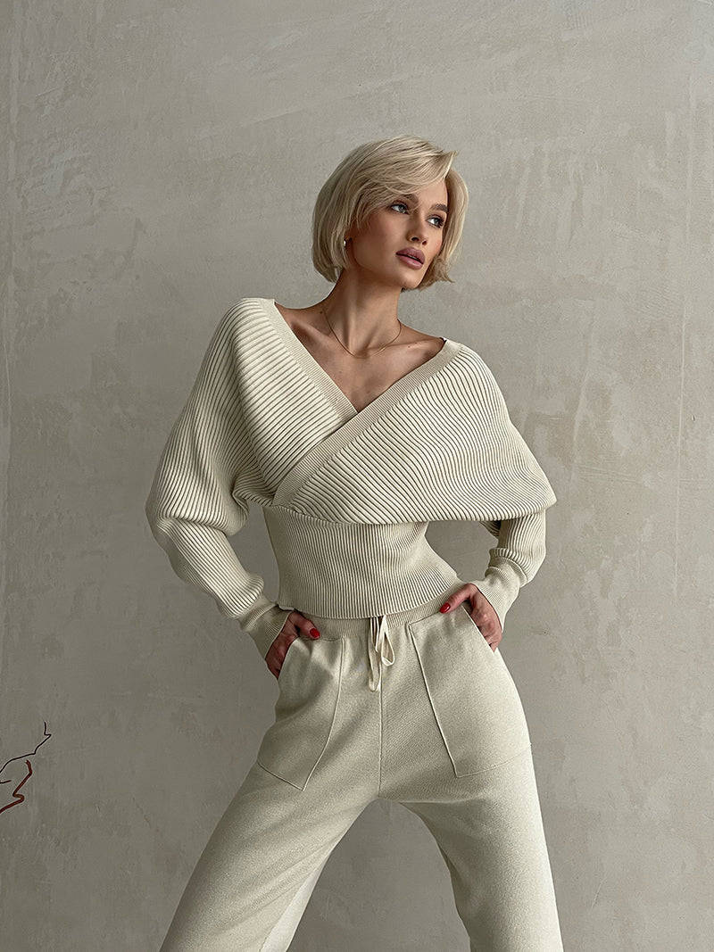 Off-Shoulder Top and Trouser Set - Stylish Women's Outfit