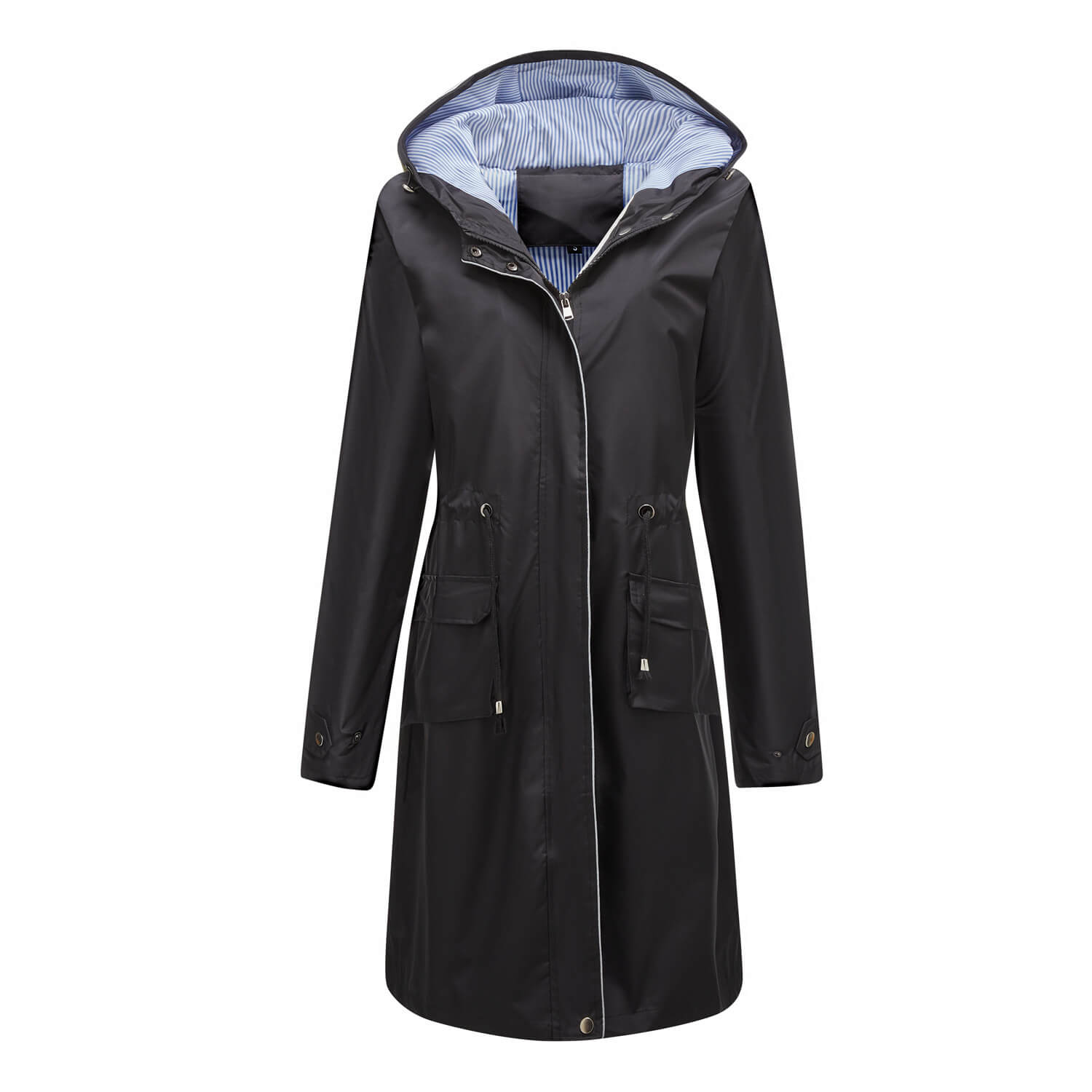 Long Hooded Coat with Pockets and Warm Fabric