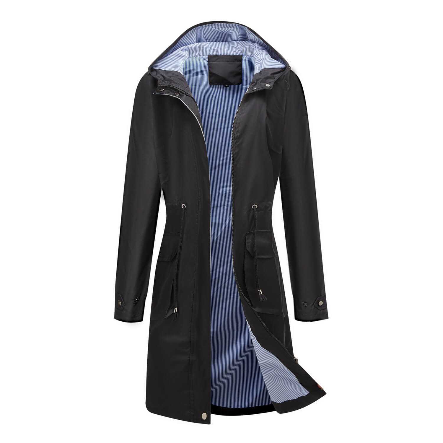 Long Hooded Coat with Pockets and Warm Fabric