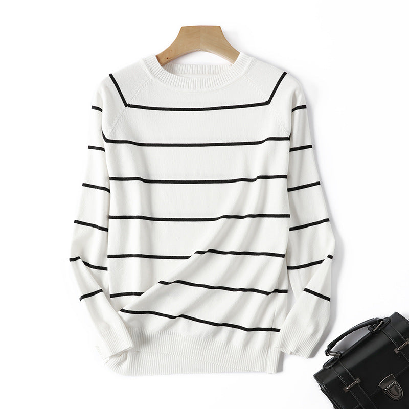 Striped Long Sleeve Sweater Blouse for Women