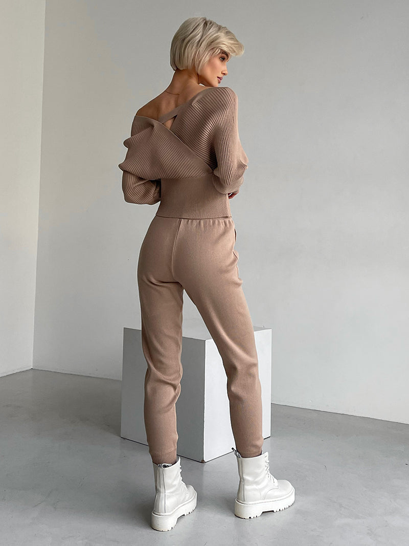 Off-Shoulder Top and Trouser Set - Stylish Women's Outfit