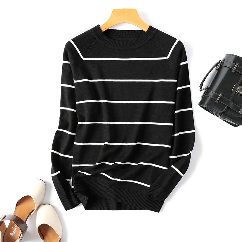 Striped Long Sleeve Sweater Blouse for Women