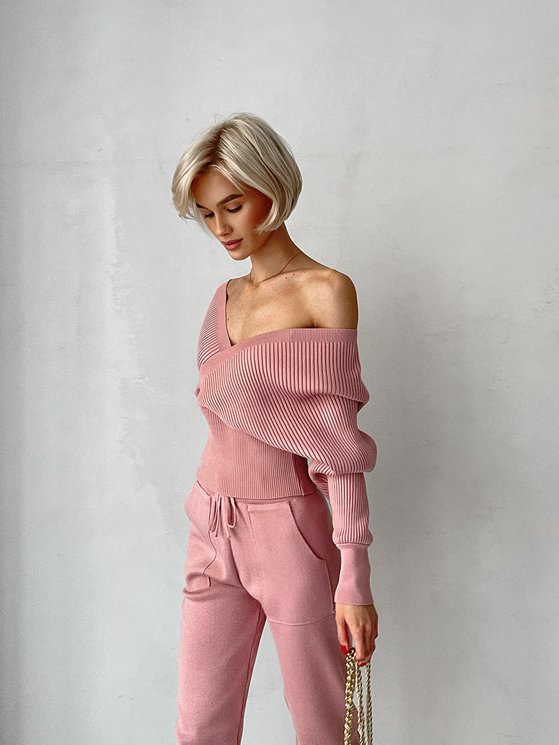 Off-Shoulder Top and Trouser Set - Stylish Women's Outfit