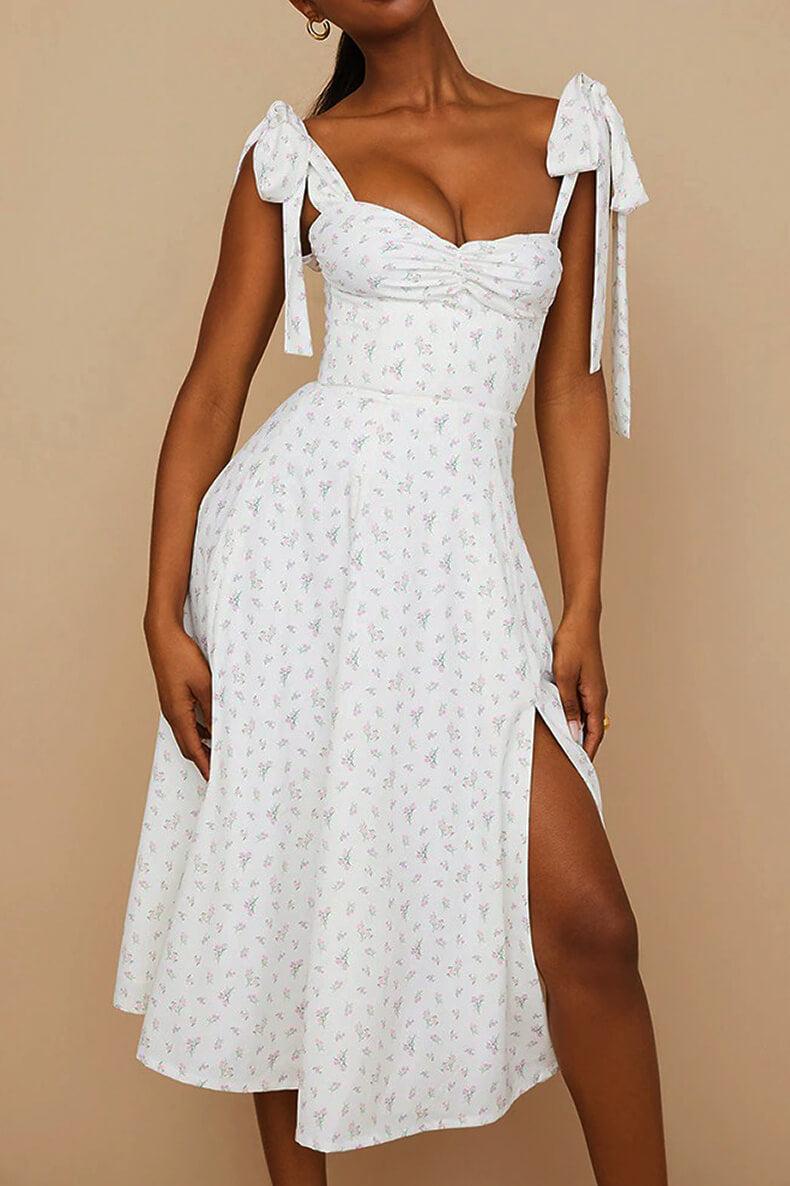 Chic Midi Dress with Adjustable Straps and Side Slit