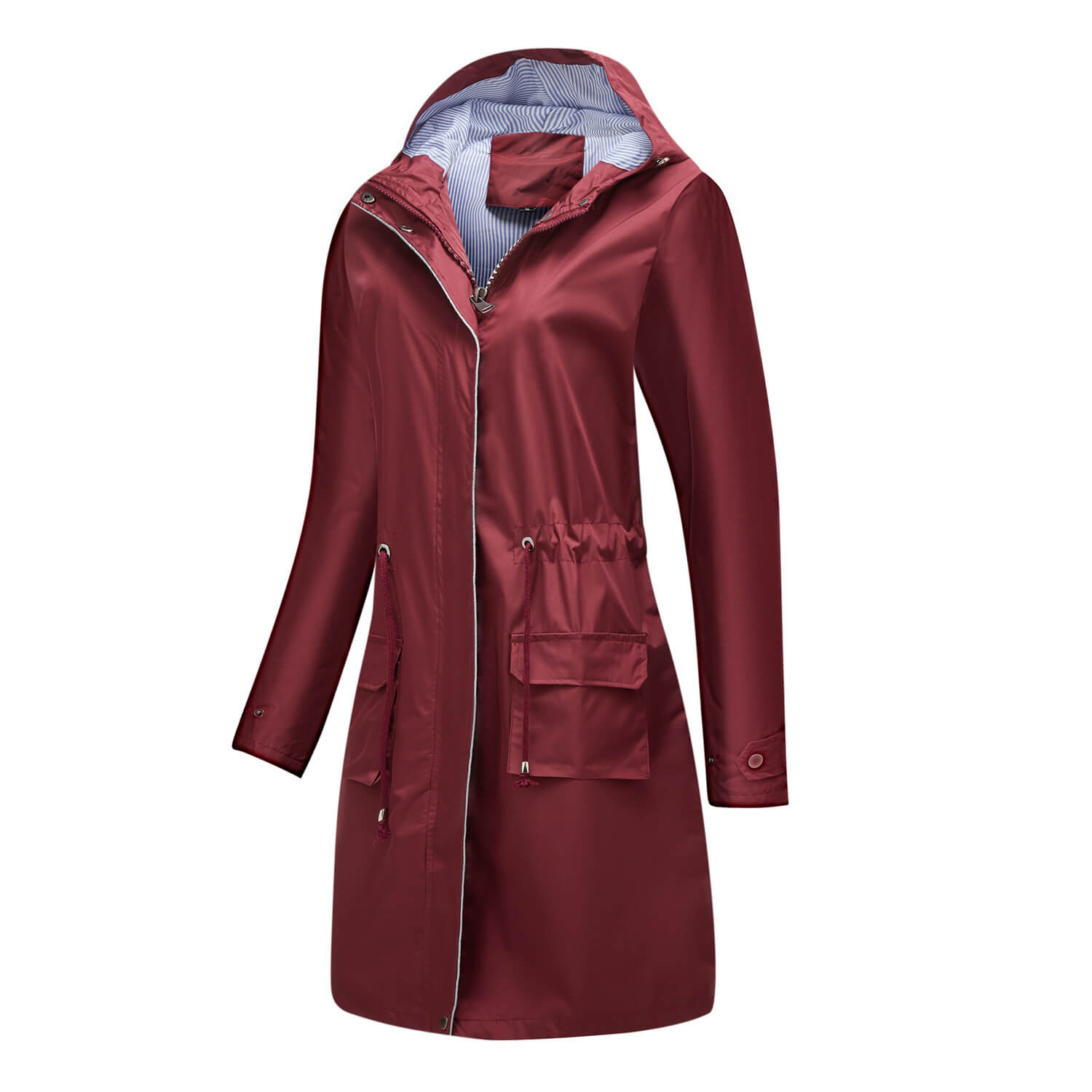 Long Hooded Coat with Pockets and Warm Fabric