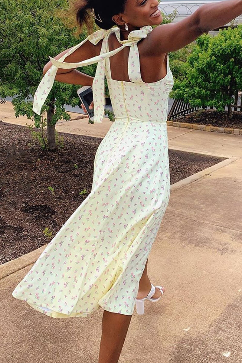 Chic Midi Dress with Adjustable Straps and Side Slit