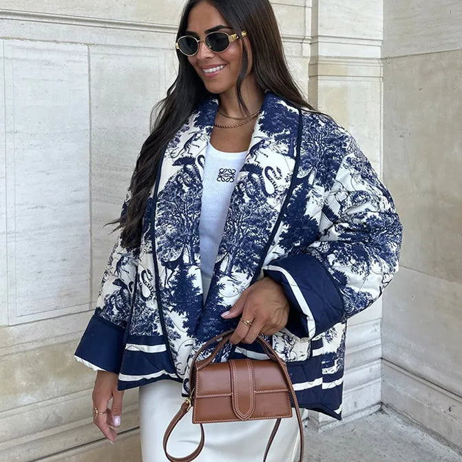 Women's Padded Jacket with Stylish Print Design