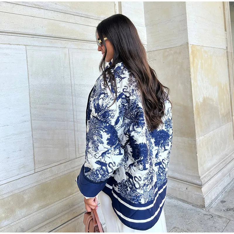 Women's Padded Jacket with Stylish Print Design