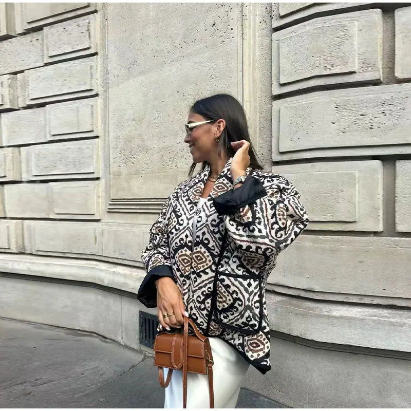 Women's Padded Jacket with Stylish Print Design