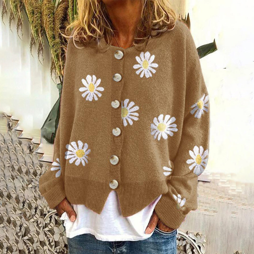 Women's Floral Knit Button-Up Cardigan - Lightweight All-Season