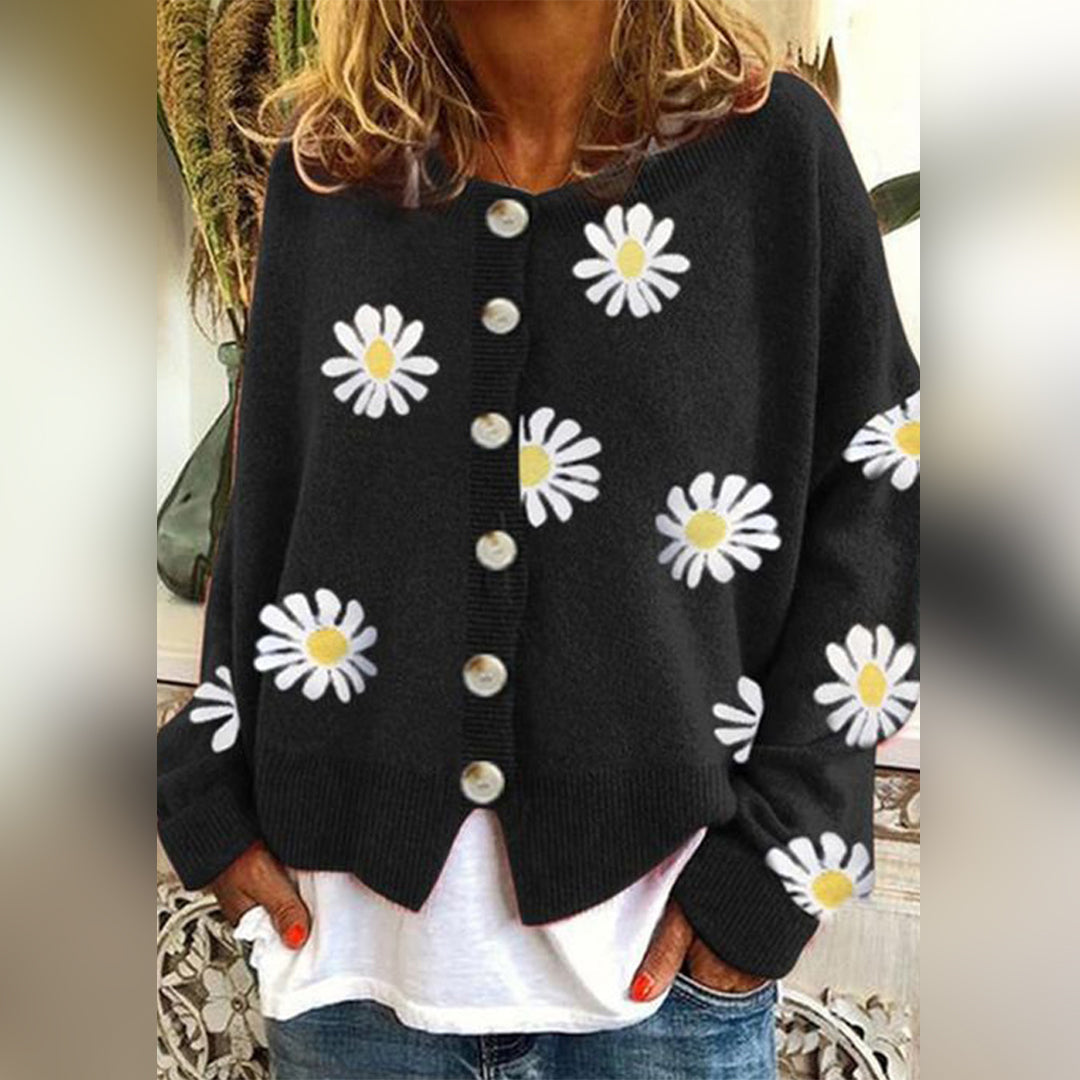 Women's Floral Knit Button-Up Cardigan - Lightweight All-Season