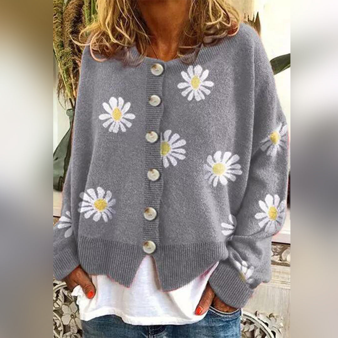 Women's Floral Knit Button-Up Cardigan - Lightweight All-Season
