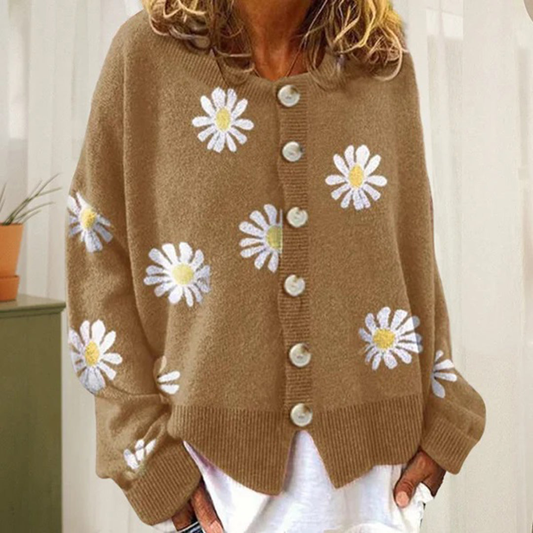 Women's Floral Knit Button-Up Cardigan - Lightweight All-Season