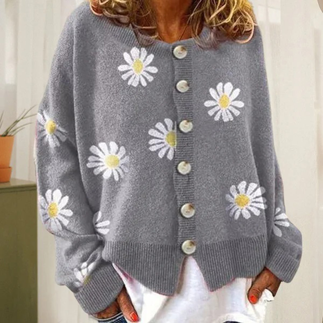 Women's Floral Knit Button-Up Cardigan - Lightweight All-Season