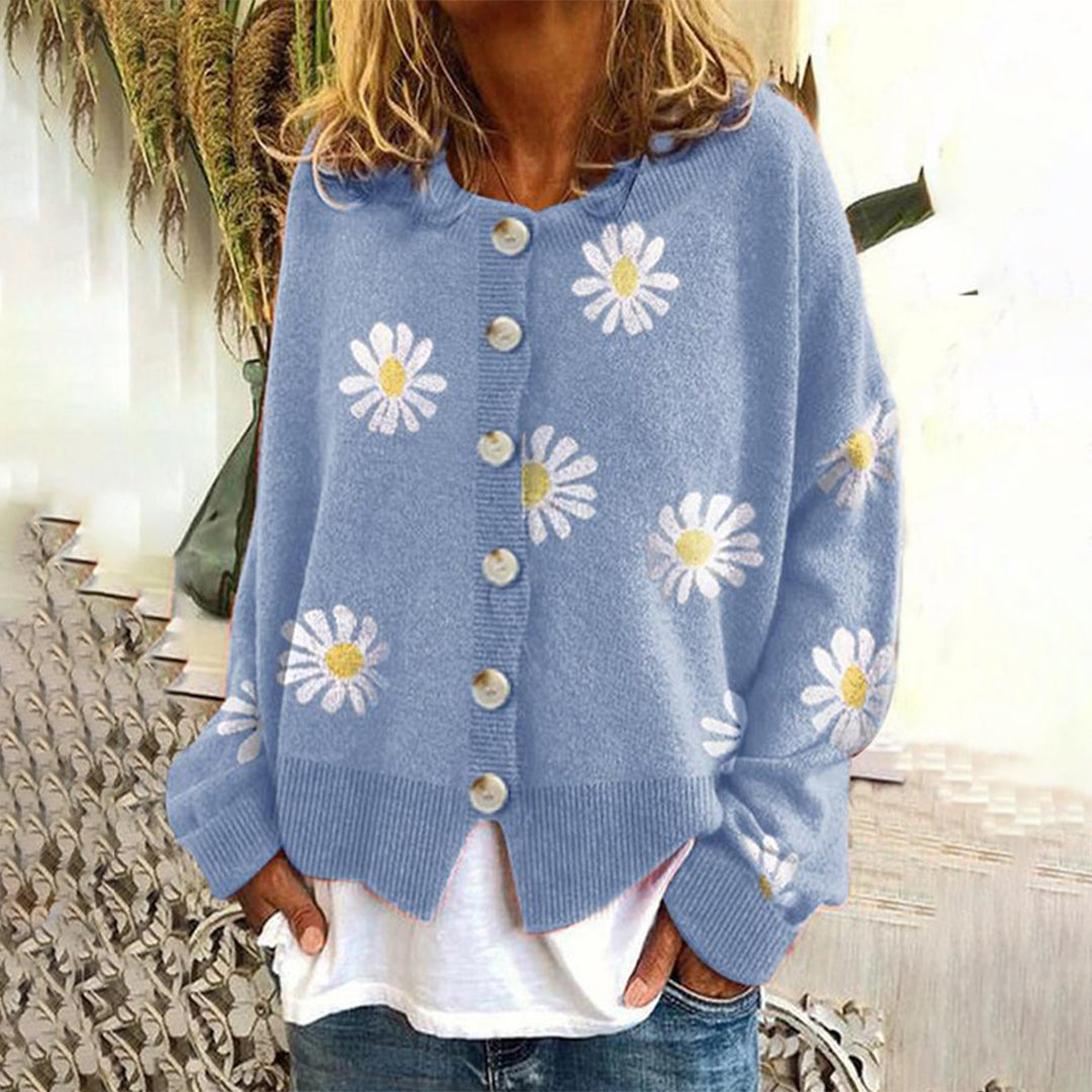 Women's Floral Knit Button-Up Cardigan - Lightweight All-Season