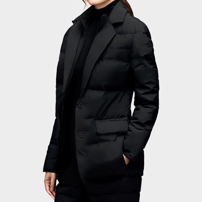 Women's Puffer Blazer Jacket, Notch Lapel, Single-Breasted