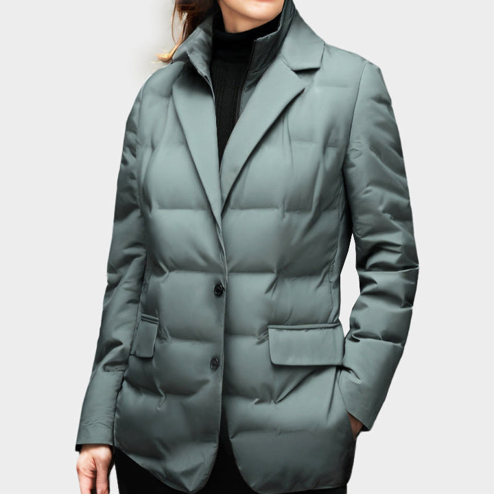 Women's Puffer Blazer Jacket, Notch Lapel, Single-Breasted