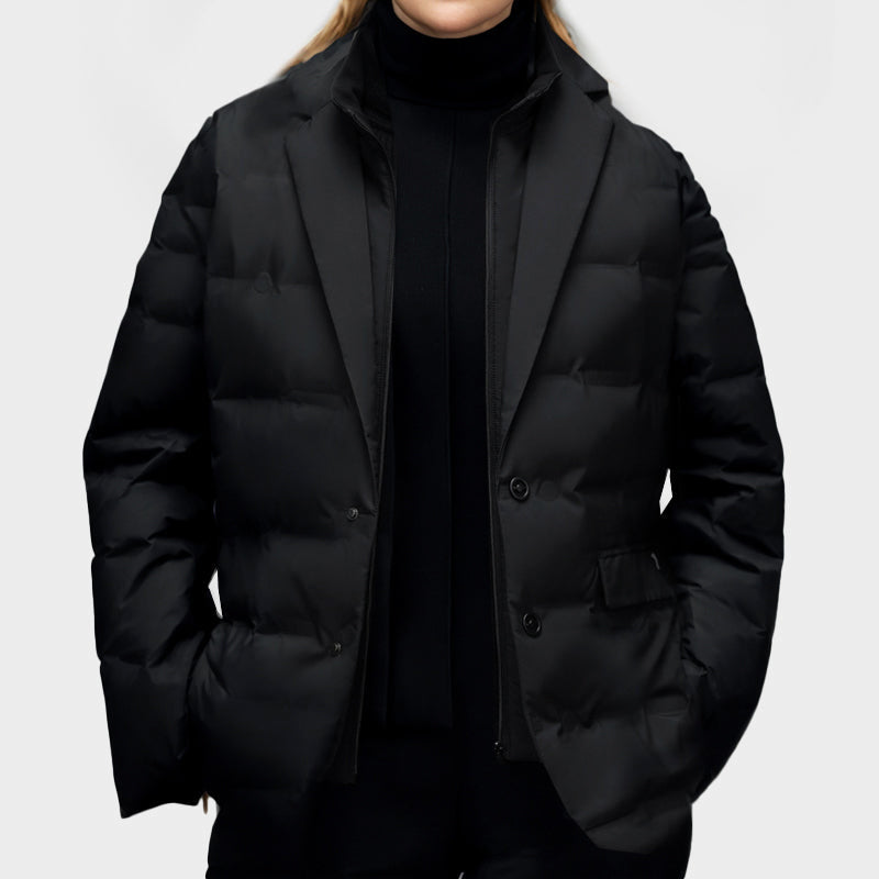 Women's Puffer Blazer Jacket, Notch Lapel, Single-Breasted