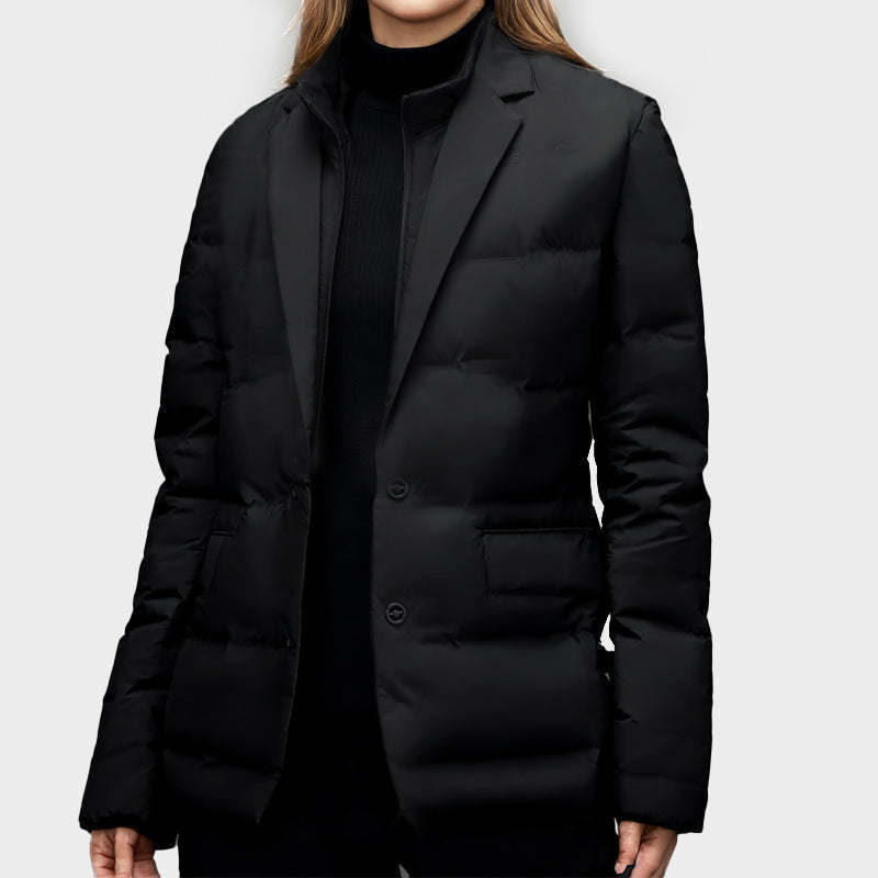 Women's Puffer Blazer Jacket, Notch Lapel, Single-Breasted