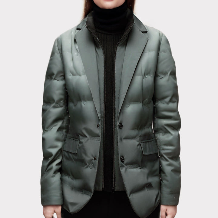 Women's Puffer Blazer Jacket, Notch Lapel, Single-Breasted