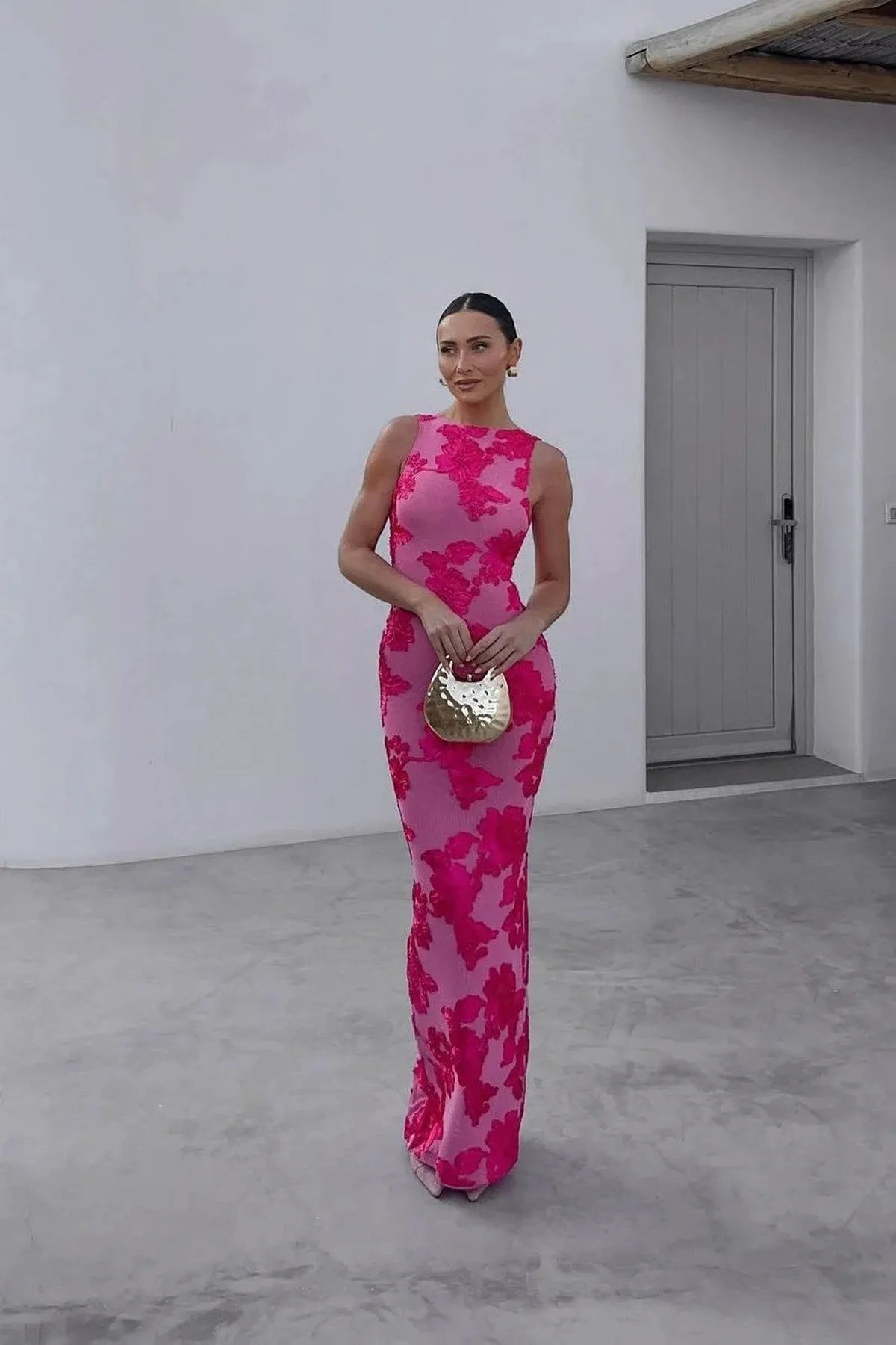 Floral Embroidered Sleeveless Maxi Dress for Women