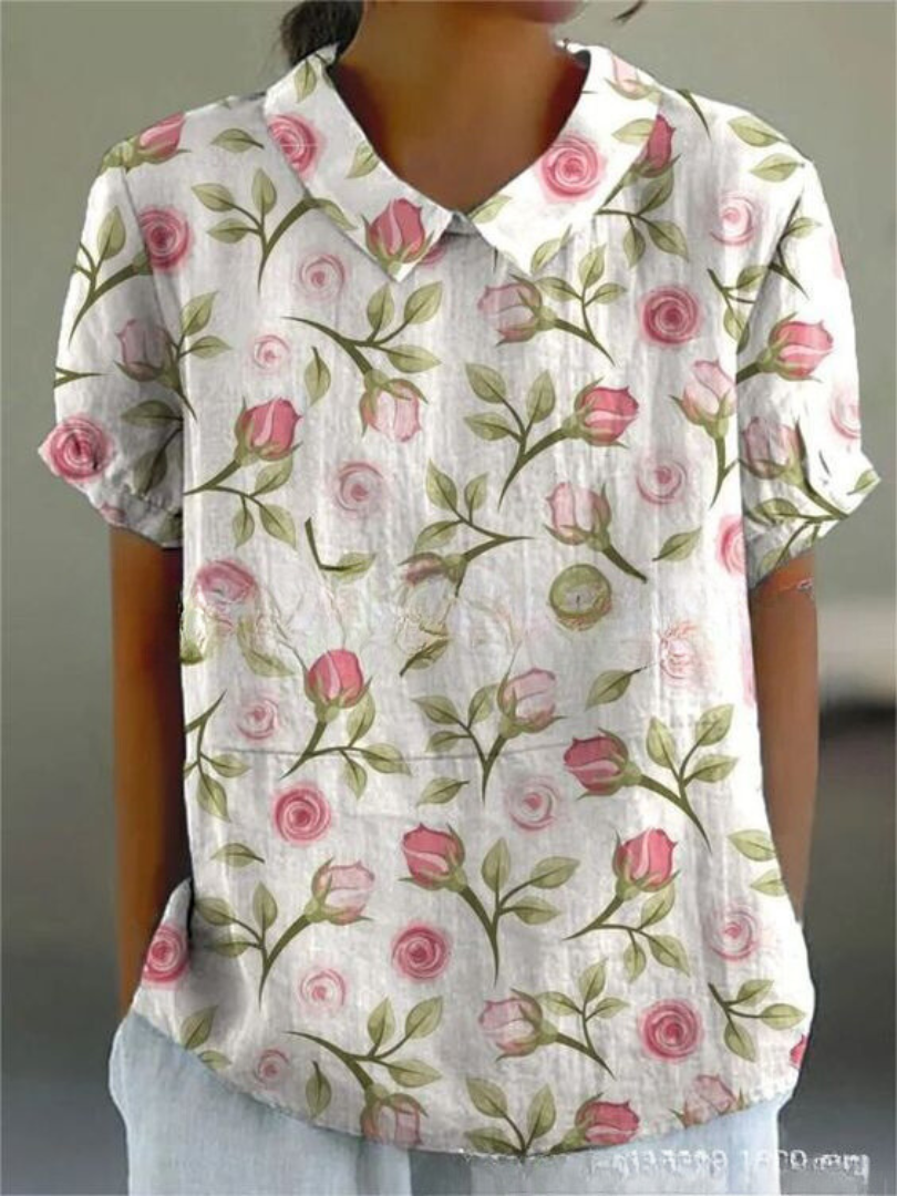 Elegant Women's Floral Short Sleeve Blouse
