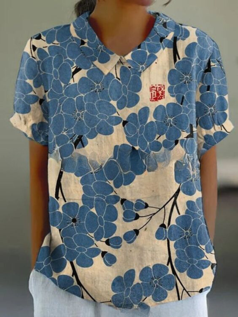 Elegant Women's Floral Short Sleeve Blouse
