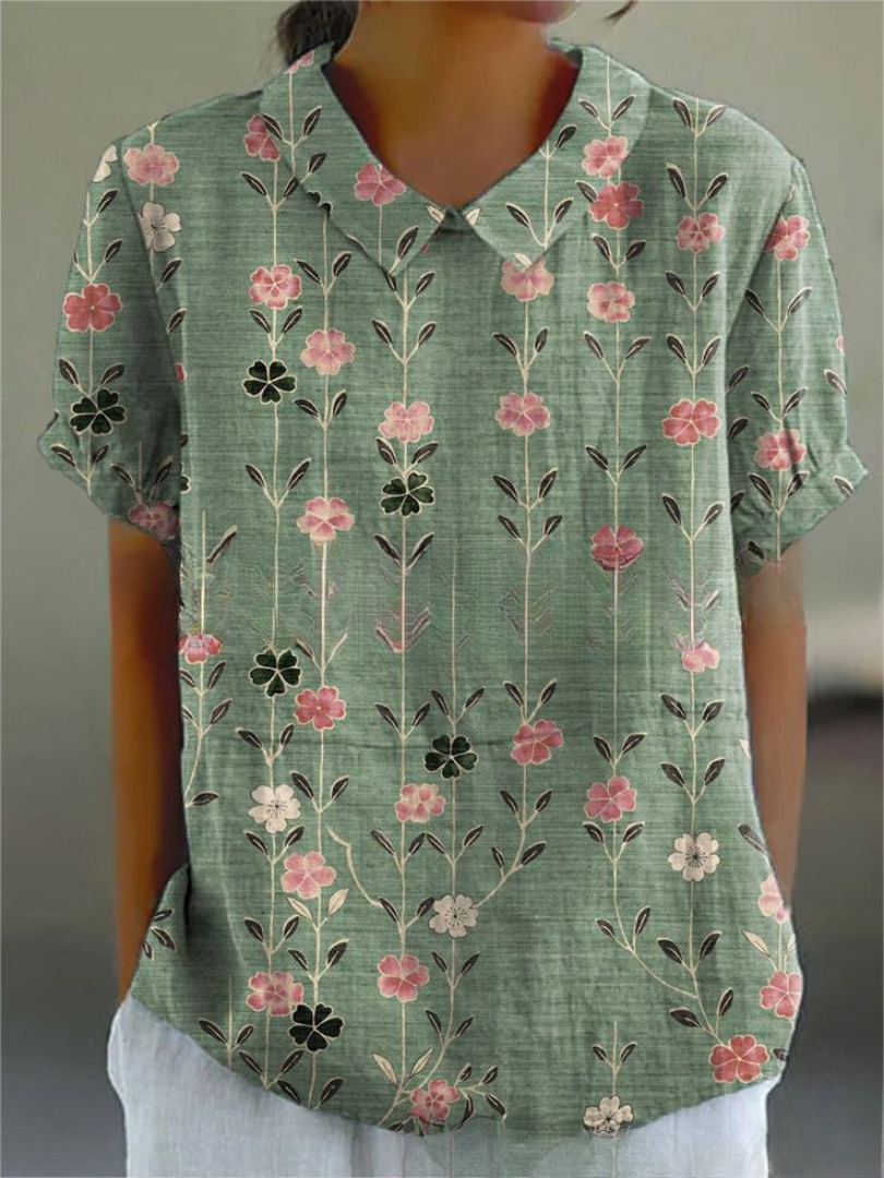 Elegant Women's Floral Short Sleeve Blouse