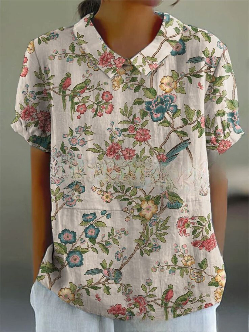 Elegant Women's Floral Short Sleeve Blouse