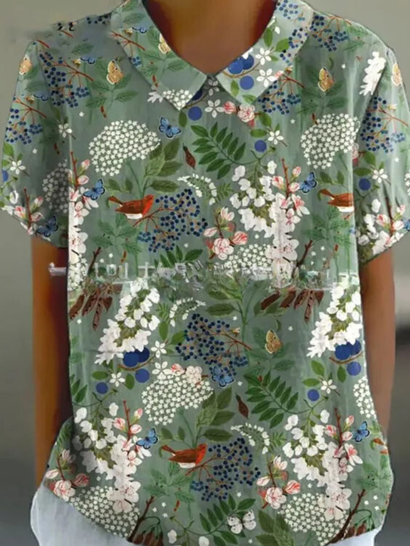 Elegant Women's Floral Short Sleeve Blouse