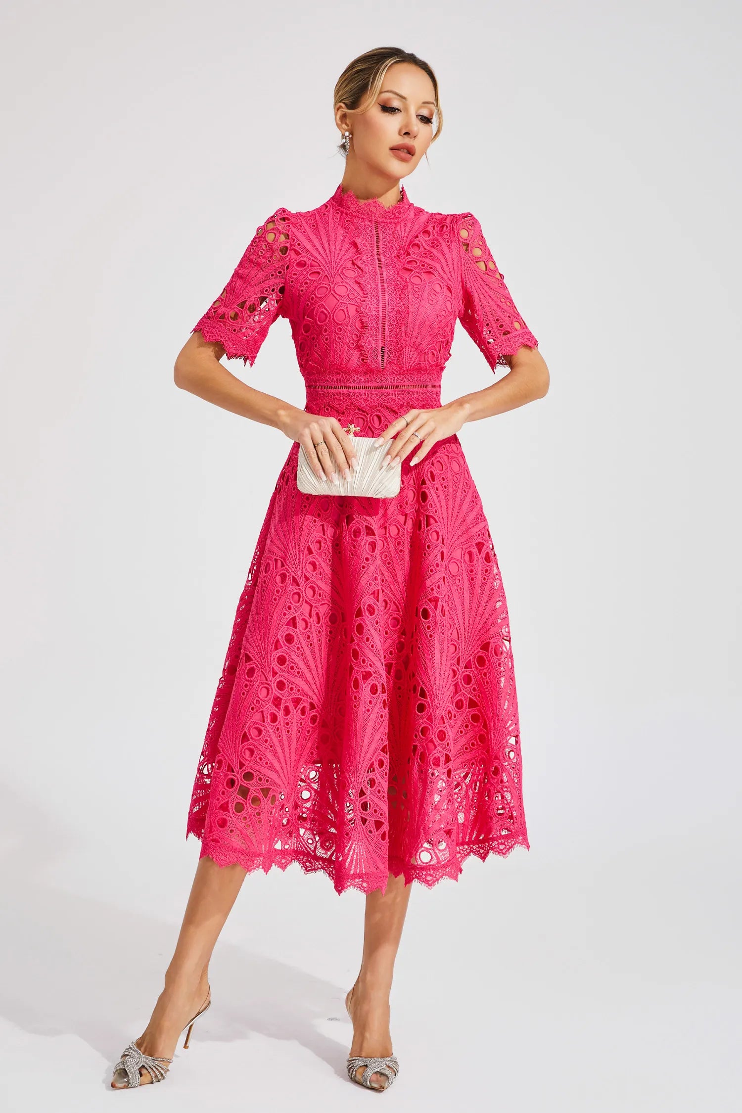 Elegant Lace Midi Dress for Women – Classic Stylish Design