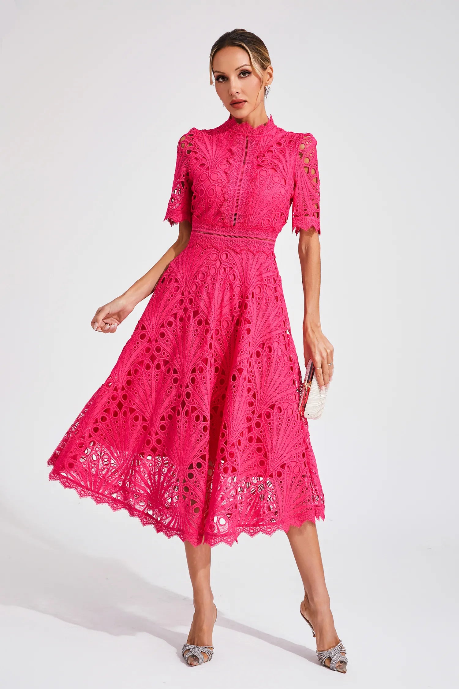 Elegant Lace Midi Dress for Women – Classic Stylish Design