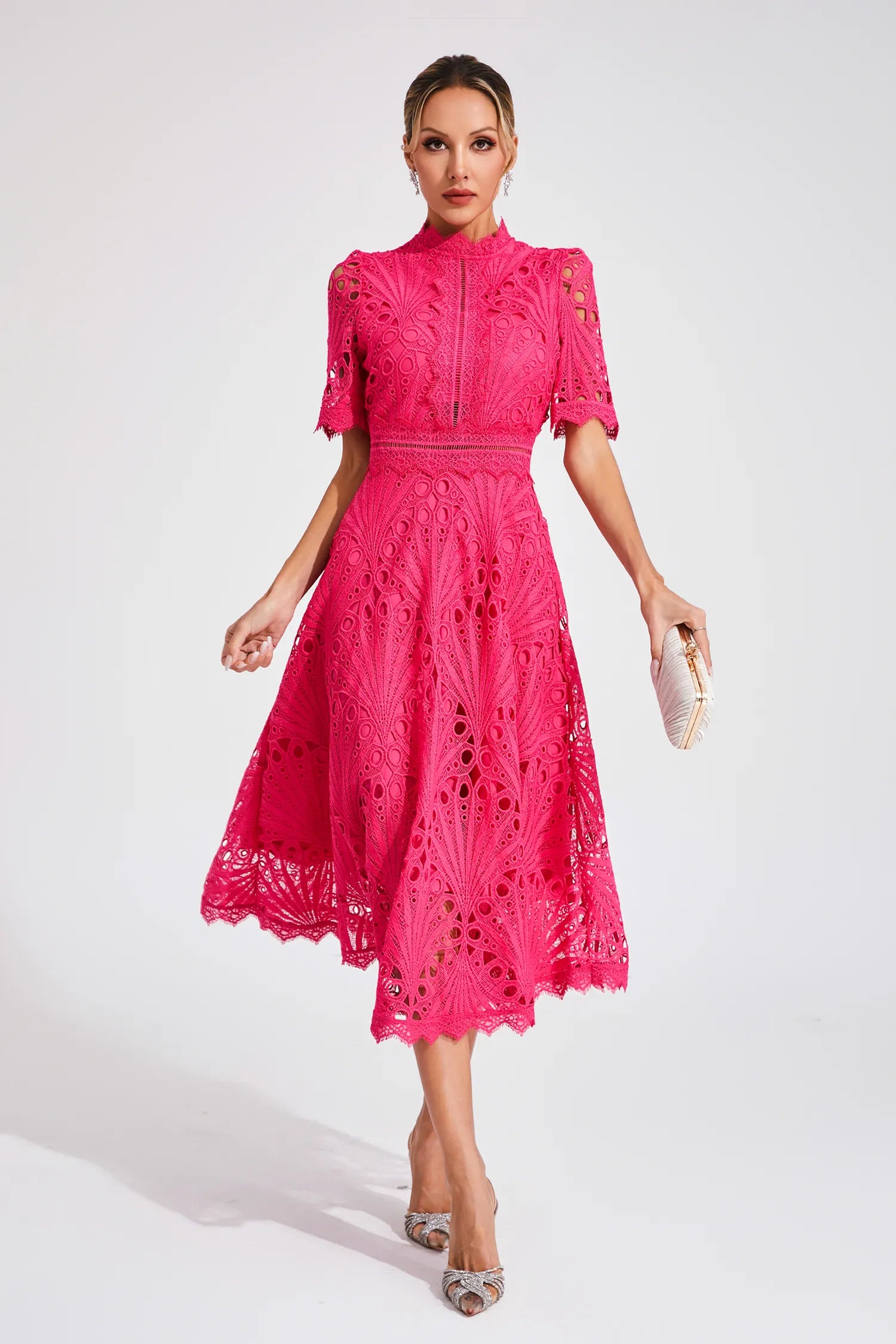 Elegant Lace Midi Dress for Women – Classic Stylish Design