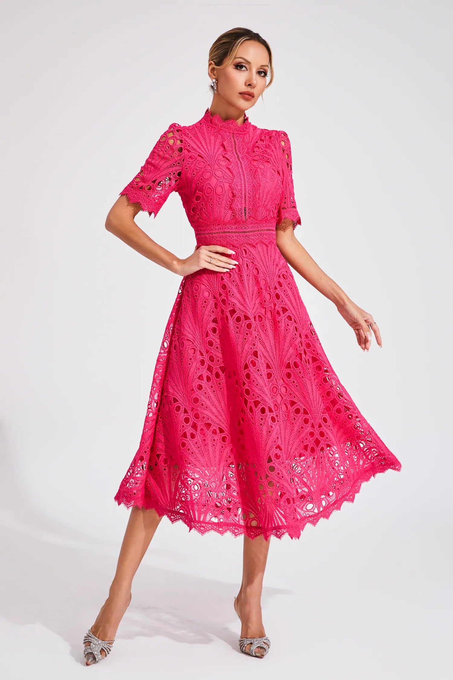 Elegant Lace Midi Dress for Women – Classic Stylish Design