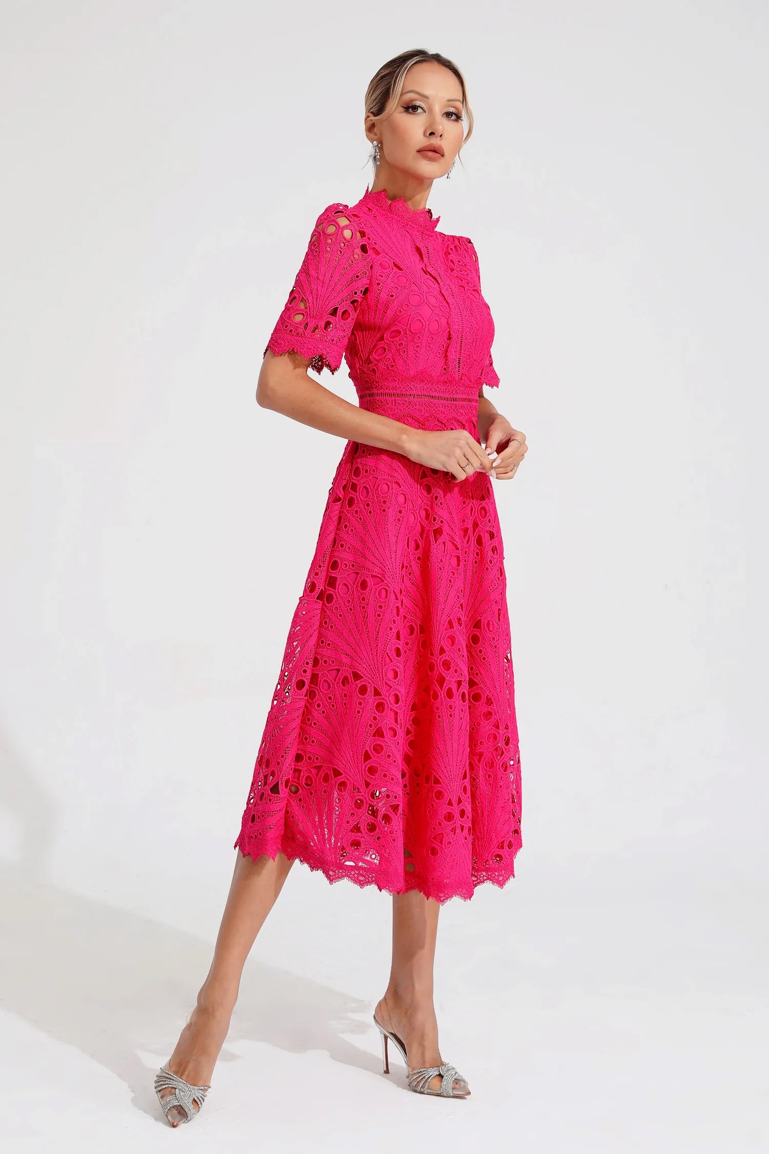 Elegant Lace Midi Dress for Women – Classic Stylish Design