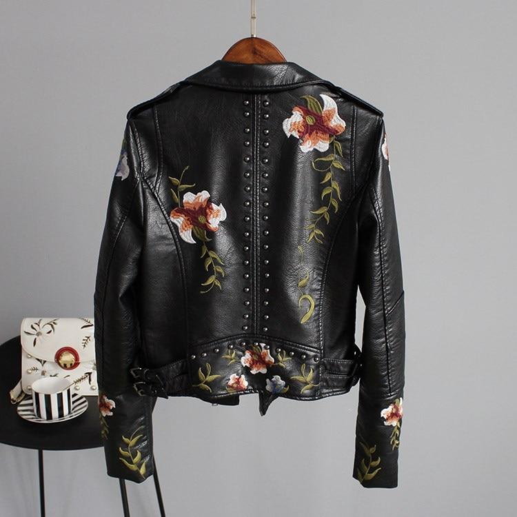Faux Leather Jacket with Floral Embroidery – Statement Elegance