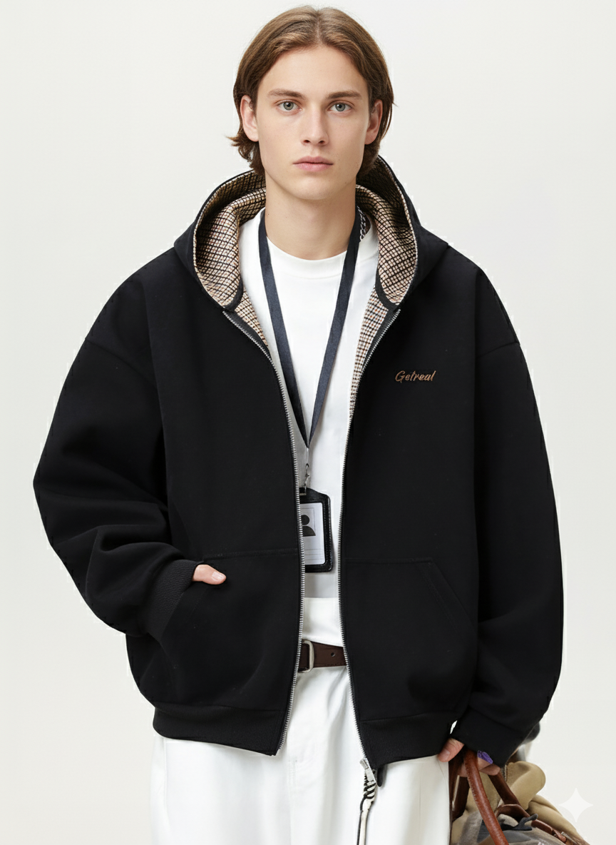 Men’s Get Real Checked Lined Zip Hoodie