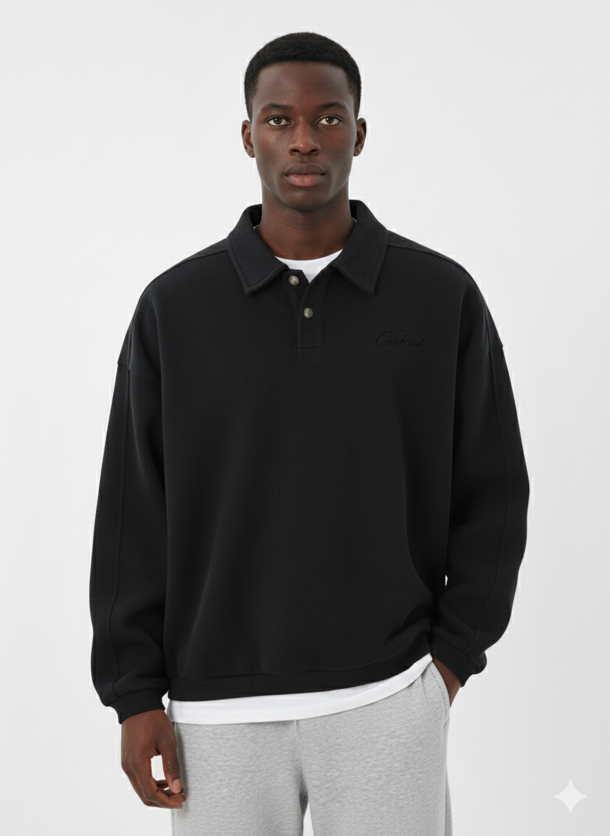 Men’s Get Real Oversized Embroidered Polo Sweatshirt
