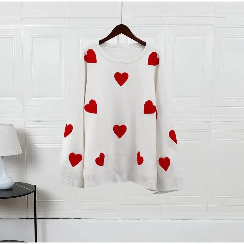 Embroidered Heart Knitted Sweater for Cozy Style