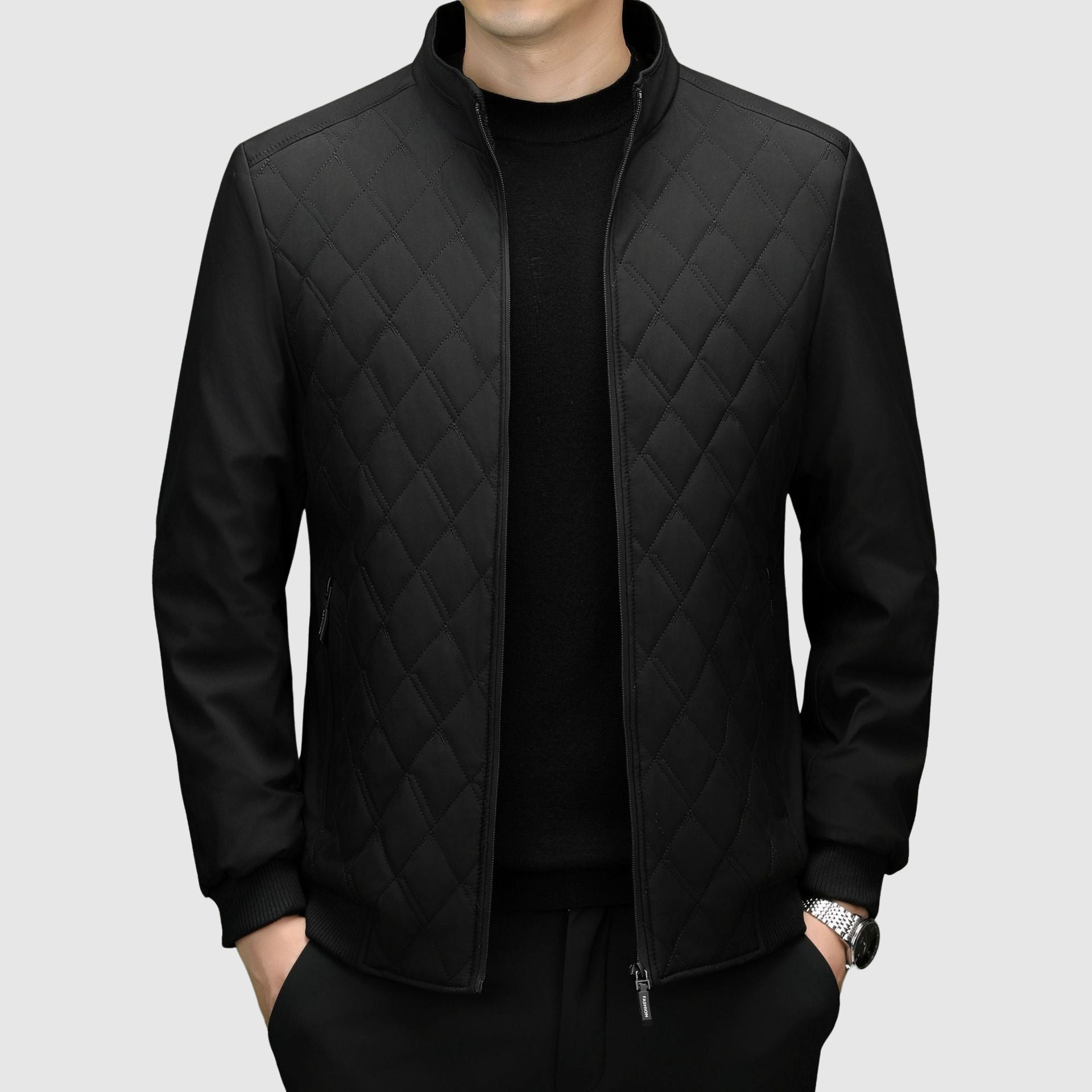 Men's Full-Zip Jacket With Quilted Chest Stand Collar